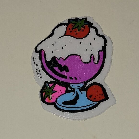 VTG 1983 Strawberry Ice Cream Sundae Puffy Sticker Scratch N Sniff READ AS IS - Picture 1 of 4